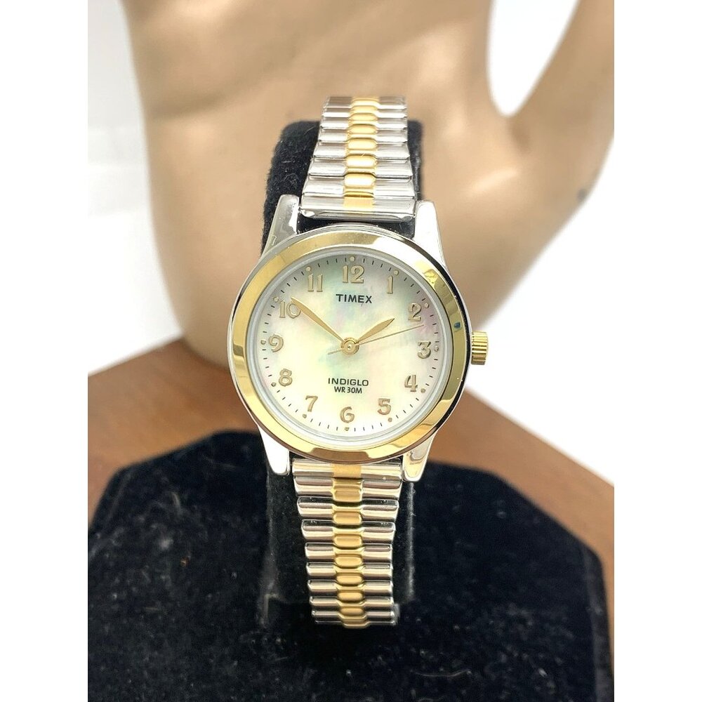 Timex Women's Watch T2M828 Quartz Indiglo Mother of Pearl Dial Two Tone Steel